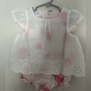 Mud Pie Rose Floral Eyelet Overlay One Piece Crawler